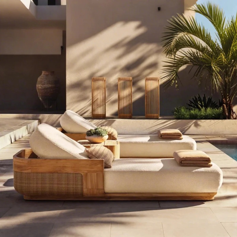 Outdoor Furniture Teak - Conjunto de Espreguiçadeiras e Camas de