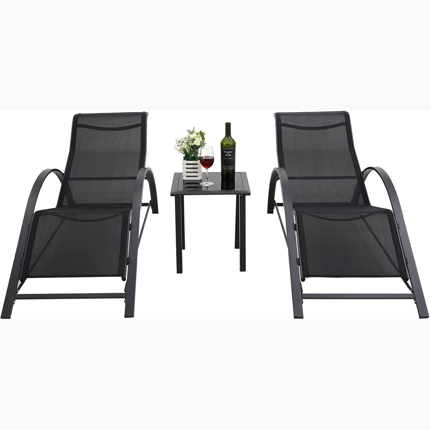 Deck Chair Lounger - Conjunto de 3 espreguiçadeiras para piscina