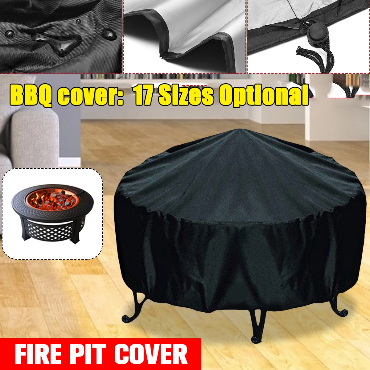 Outdoor Furniture Black - Capa protetora uv preta para fogueira,
